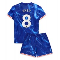 Camisa de Futebol Chelsea Enzo Fernandez #8 Equipamento Principal Infantil 2024-25 Manga Curta (+ Calças curtas)